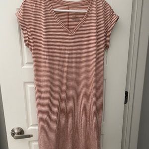 peach and white striped dress